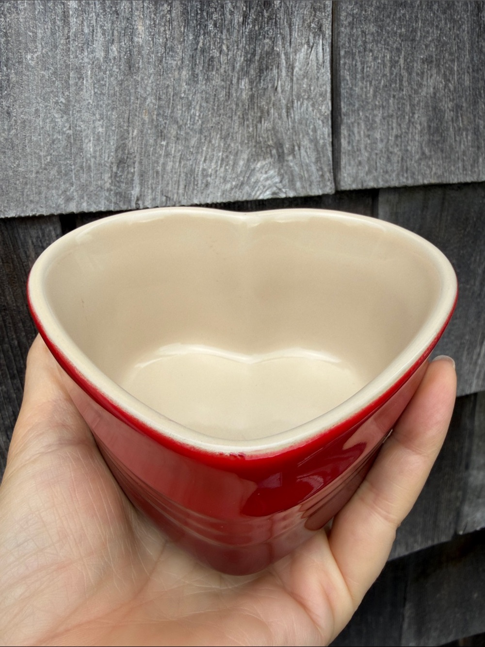Le Creuset Heart Ramekin Red Ombré Glaze Ceramic